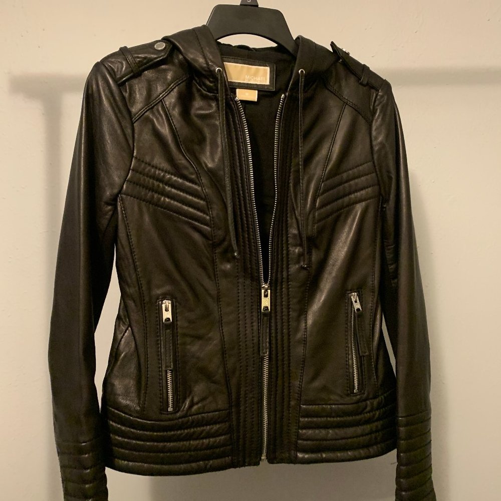 Michael Kors hooded Leather Jacket Small